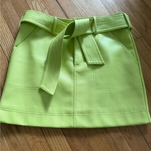 Marie Oliver Vegan Leather Green Belted A-Line Mini Skirt